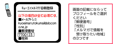 画面の記載にならって「郵便番号」「性別」「メルマガで情報を受け取りたい地域」の3つをご選択ください